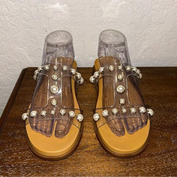 Copper Key Faux Pearl Clear Jelly Slip On Sandal Shoes - Picture 4 of 8